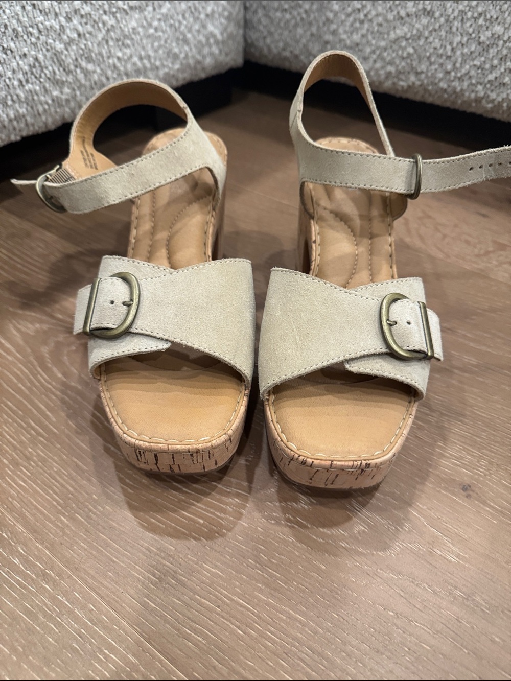 Born Women's Beige Suede Cork Platform Sandals